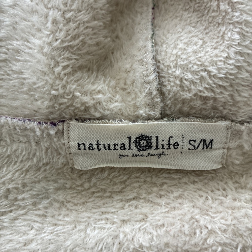 Natural Life Long Cozy Patchwork Blanket Kimono Pink Trim S/M Sherpa Lined Boho - Picture 13 of 16
